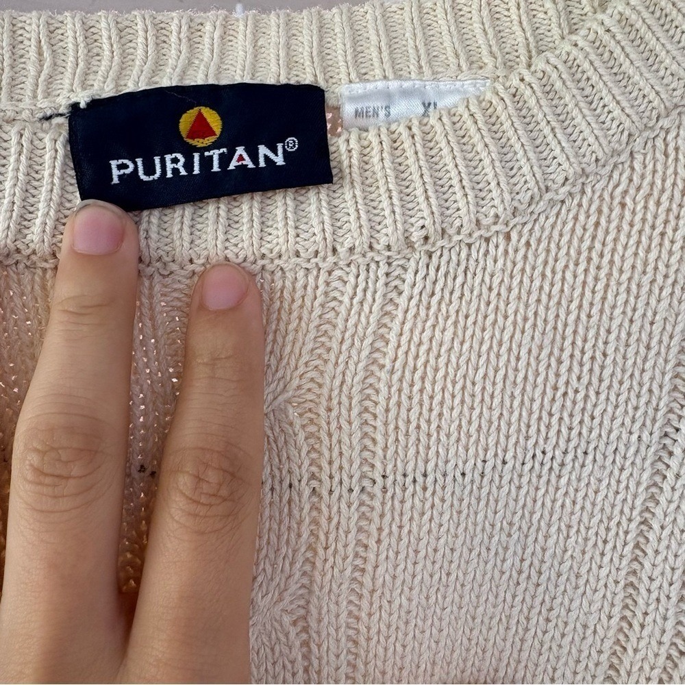 Puritan Cable Knit Sweater Mens XL Cream Ivory Ribbed Crewneck Grandpacore - Picture 3 of 6